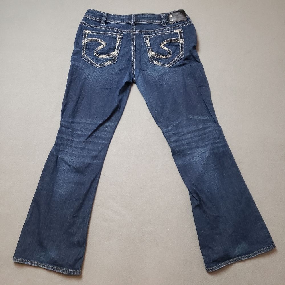 Silver Jeans Aiko Mid Boot Womens 32 Dark Wash Blue Denim Stretch Bootcut